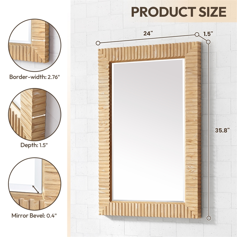 Osaka 24 in. W x 35.8 in. H Wood Framed Bathroom Art Mirror in Washed Ash Grey