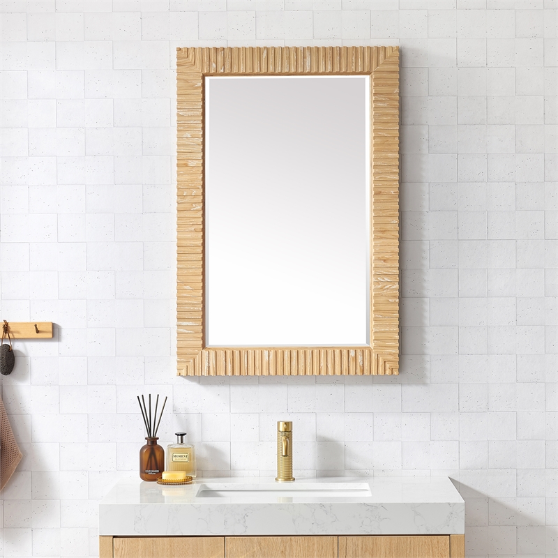 Osaka 24 in. W x 35.8 in. H Wood Framed Bathroom Art Mirror in Washed Ash Grey