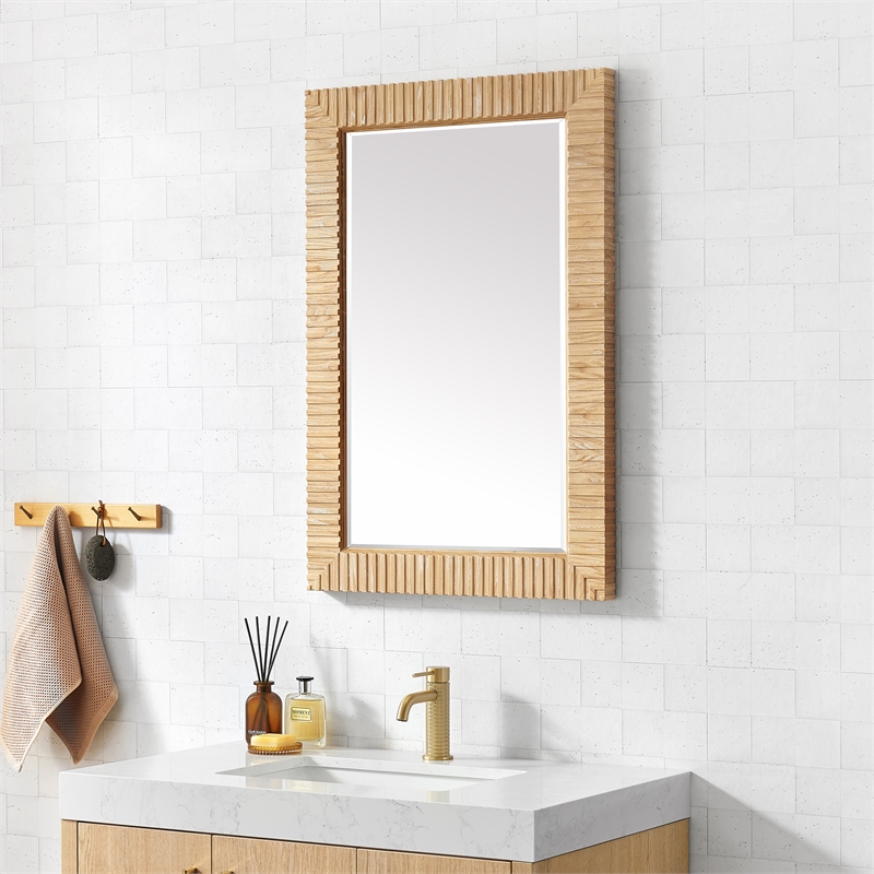 Osaka 24 in. W x 35.8 in. H Wood Framed Bathroom Art Mirror in Washed Ash Grey