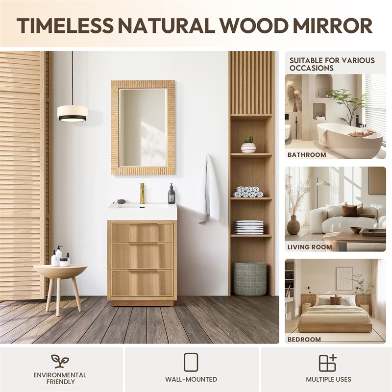 Osaka 24 in. W x 35.8 in. H Wood Framed Bathroom Art Mirror in Washed Ash Grey