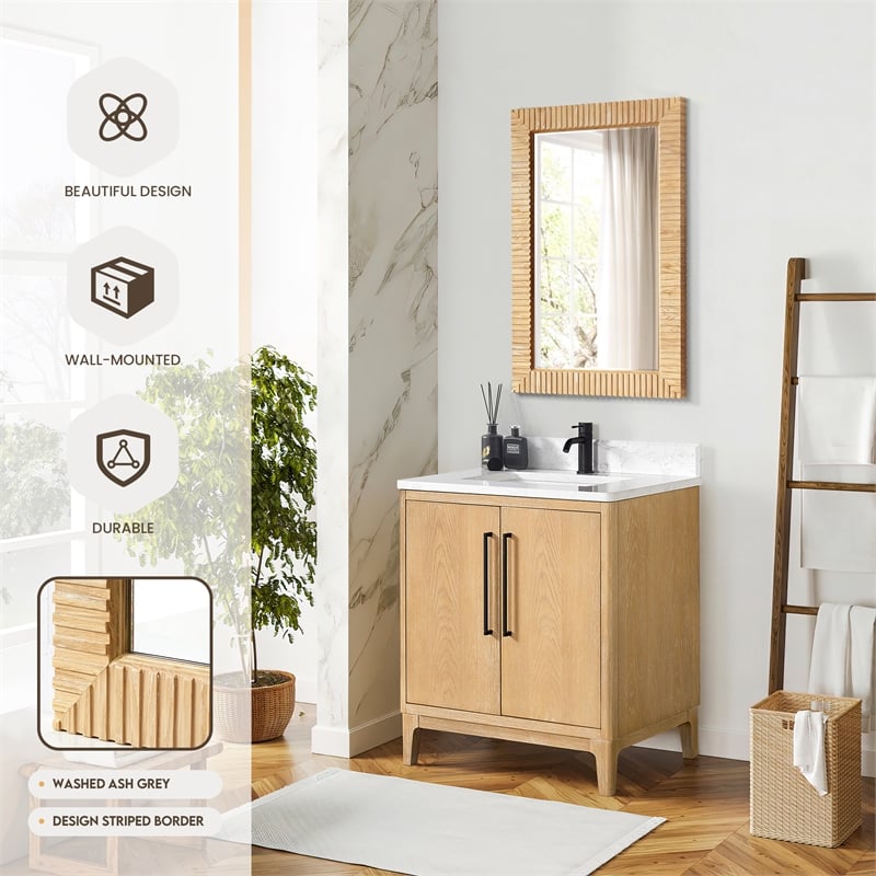 Osaka 24 in. W x 35.8 in. H Wood Framed Bathroom Art Mirror in Washed Ash Grey