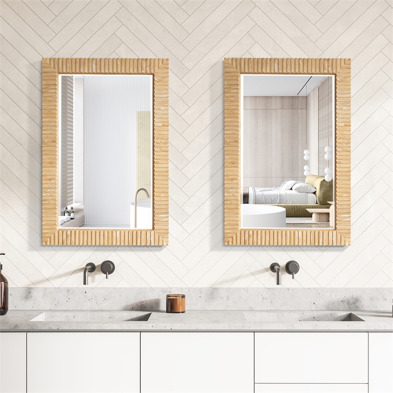 Osaka 24 in. W x 35.8 in. H Wood Framed Bathroom Art Mirror in Washed Ash Grey