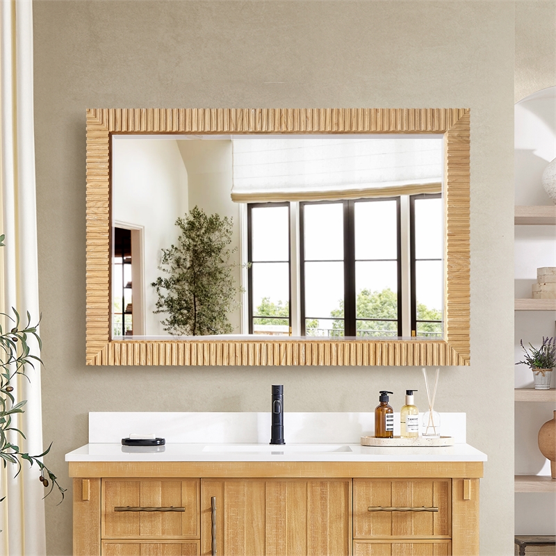 Osaka 48 in. W x 31.9 in. H Wood Framed Bathroom Art Mirror in Washed Ash Grey