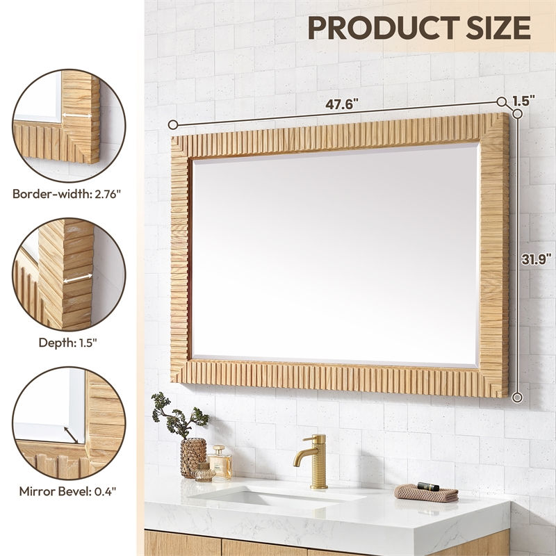 Osaka 48 in. W x 31.9 in. H Wood Framed Bathroom Art Mirror in Washed Ash Grey