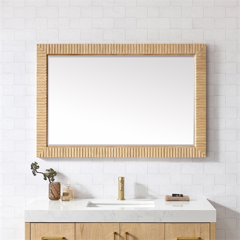 Osaka 48 in. W x 31.9 in. H Wood Framed Bathroom Art Mirror in Washed Ash Grey