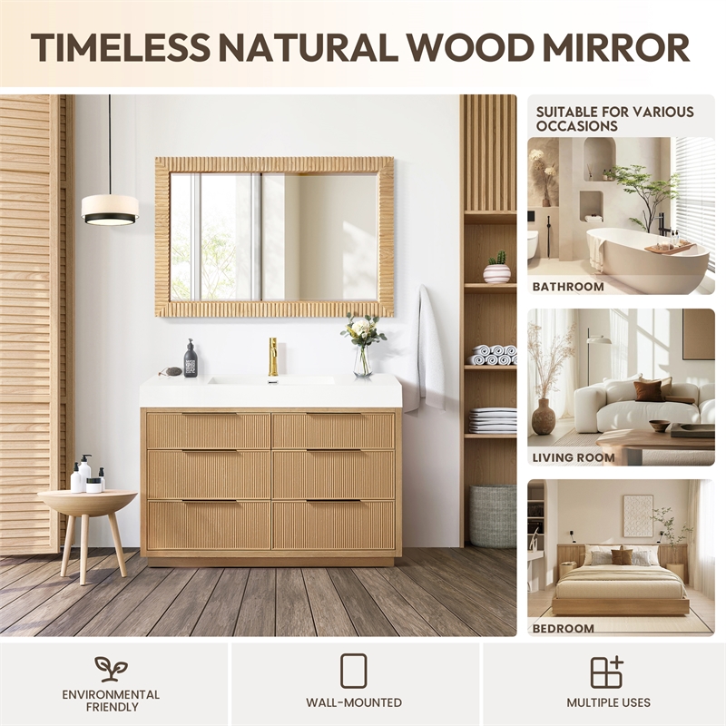 Osaka 48 in. W x 31.9 in. H Wood Framed Bathroom Art Mirror in Washed Ash Grey