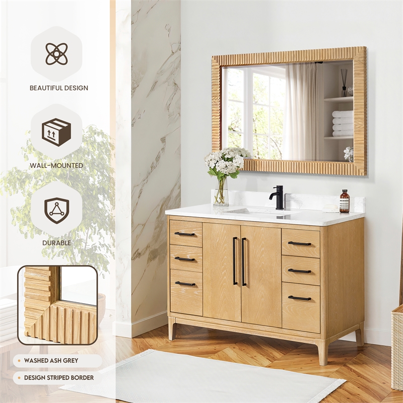 Osaka 48 in. W x 31.9 in. H Wood Framed Bathroom Art Mirror in Washed Ash Grey