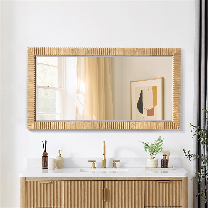 Osaka 60 in. W x 31.9 in. H Wood Framed Bathroom Art Mirror in Washed Ash Grey