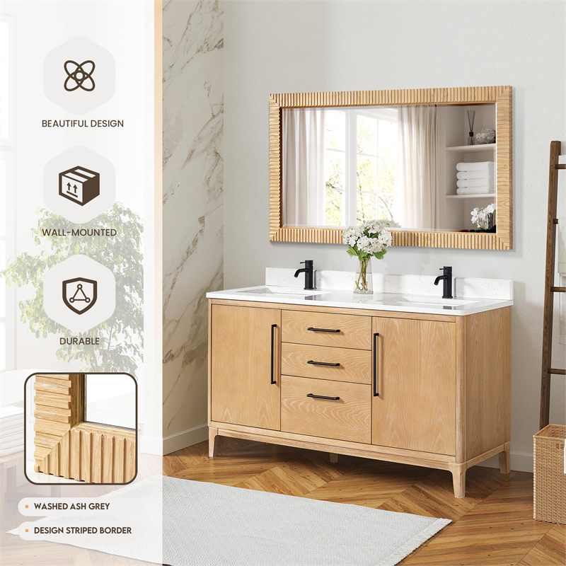 Osaka 60 in. W x 31.9 in. H Wood Framed Bathroom Art Mirror in Washed Ash Grey