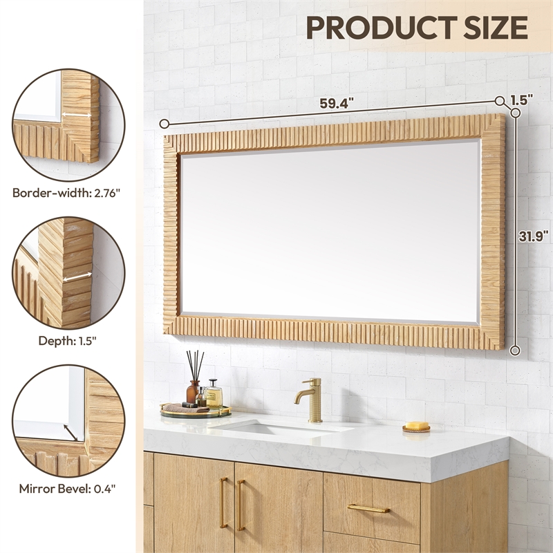 Osaka 60 in. W x 31.9 in. H Wood Framed Bathroom Art Mirror in Washed Ash Grey