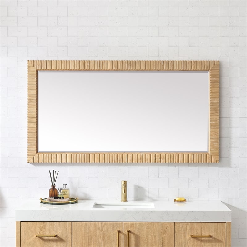 Osaka 60 in. W x 31.9 in. H Wood Framed Bathroom Art Mirror in Washed Ash Grey