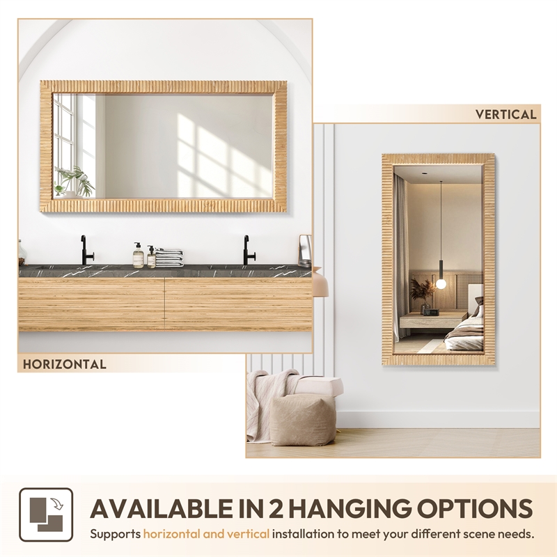 Osaka 60 in. W x 31.9 in. H Wood Framed Bathroom Art Mirror in Washed Ash Grey