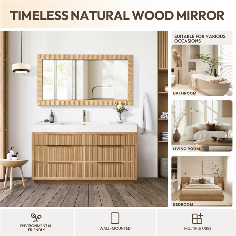 Osaka 60 in. W x 31.9 in. H Wood Framed Bathroom Art Mirror in Washed Ash Grey