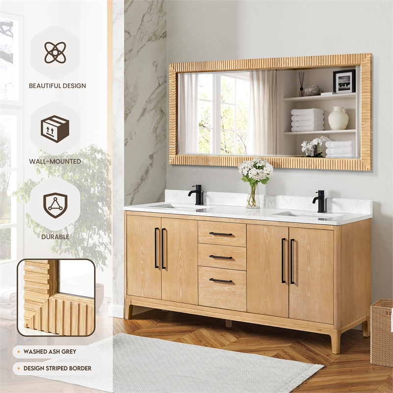 Osaka 72 in. W x 31.9 in. H Wood Framed Bathroom Art Mirror in Washed Ash Grey