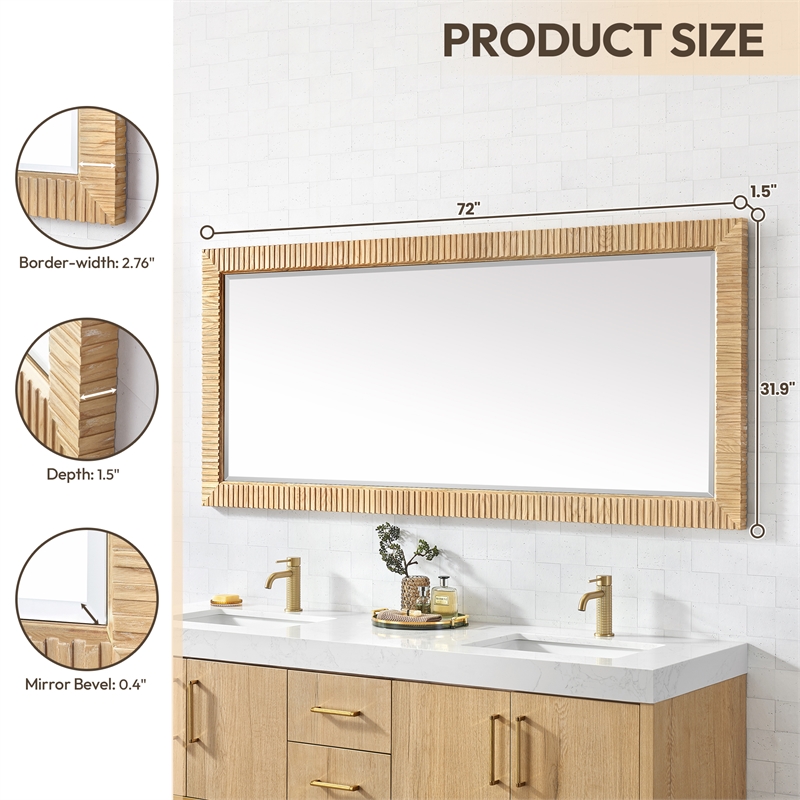 Osaka 72 in. W x 31.9 in. H Wood Framed Bathroom Art Mirror in Washed Ash Grey