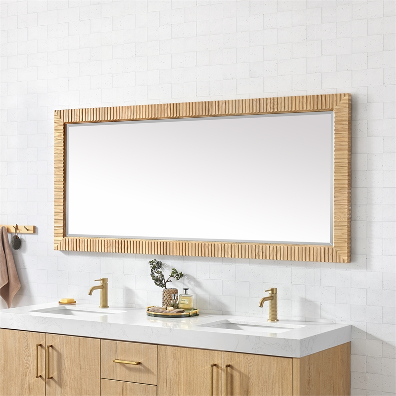 Osaka 72 in. W x 31.9 in. H Wood Framed Bathroom Art Mirror in Washed Ash Grey
