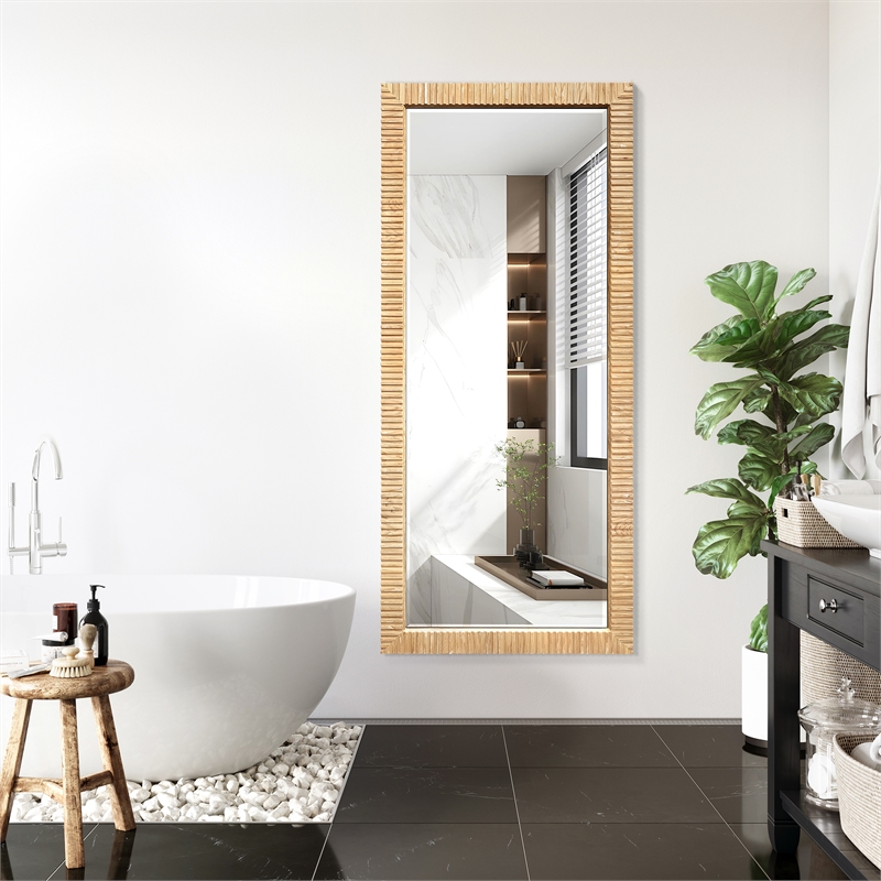 Osaka 72 in. W x 31.9 in. H Wood Framed Bathroom Art Mirror in Washed Ash Grey