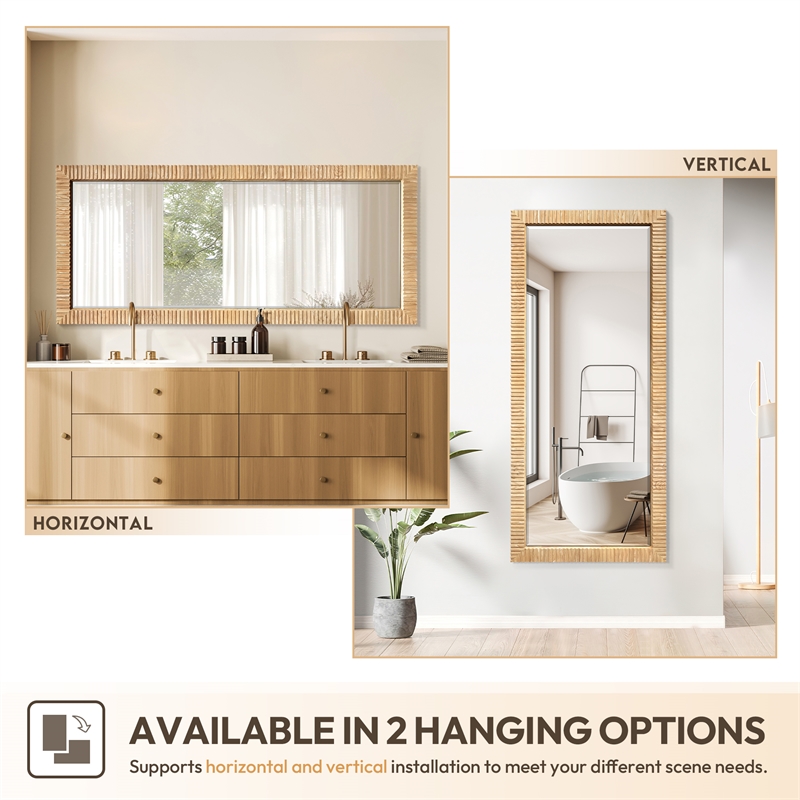 Osaka 72 in. W x 31.9 in. H Wood Framed Bathroom Art Mirror in Washed Ash Grey