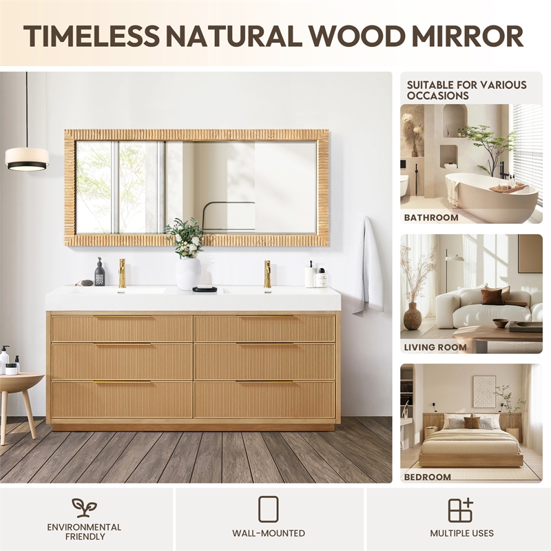 Osaka 72 in. W x 31.9 in. H Wood Framed Bathroom Art Mirror in Washed Ash Grey
