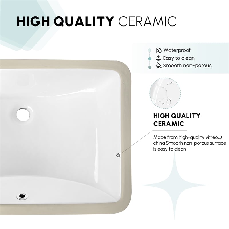 Lyon Rectangular Undermount Ceramic Bathroom Sink with Overflow in White