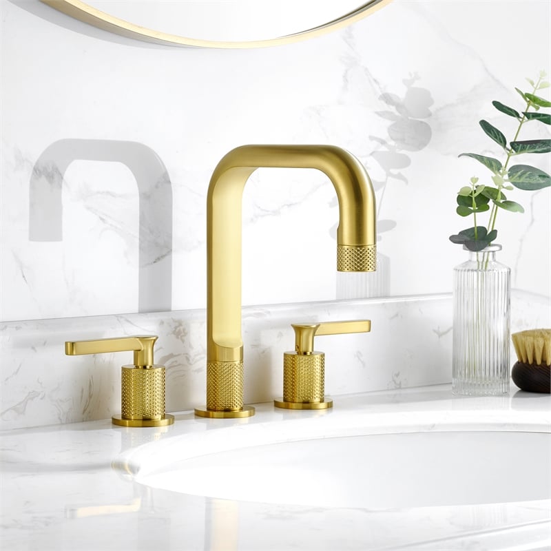 Vinnova New York Widespread Brushed Gold Bathroom Basin Sink Faucet