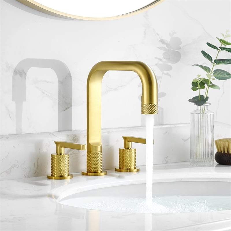 Vinnova New York Widespread Brushed Gold Bathroom Basin Sink Faucet