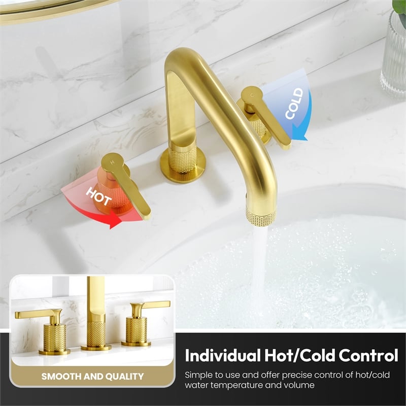 Vinnova New York Widespread Brushed Gold Bathroom Basin Sink Faucet