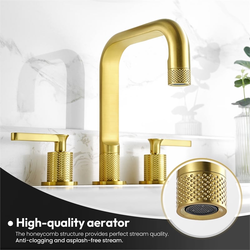 Vinnova New York Widespread Brushed Gold Bathroom Basin Sink Faucet