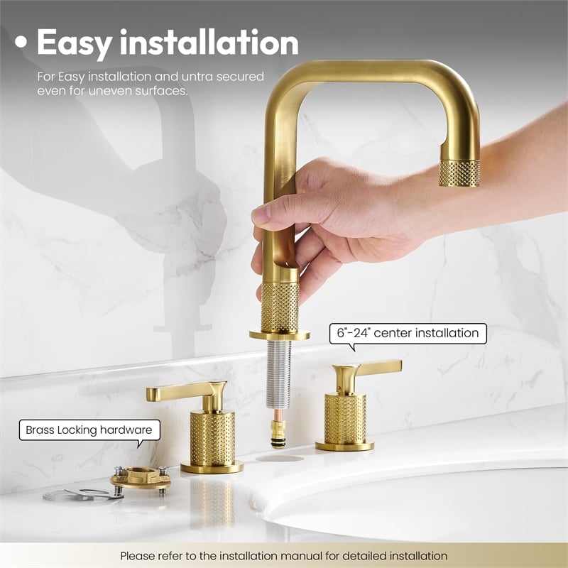 Vinnova New York Widespread Brushed Gold Bathroom Basin Sink Faucet