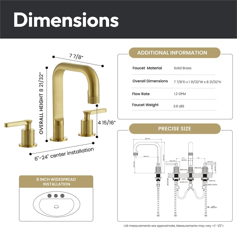 Vinnova New York Widespread Brushed Gold Bathroom Basin Sink Faucet