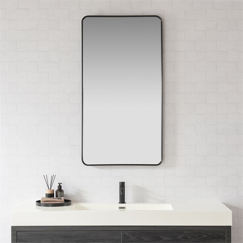 Mutriku 24 in.W x 45 in.H Aluminum Framed Bath Mirror in Brushed Black
