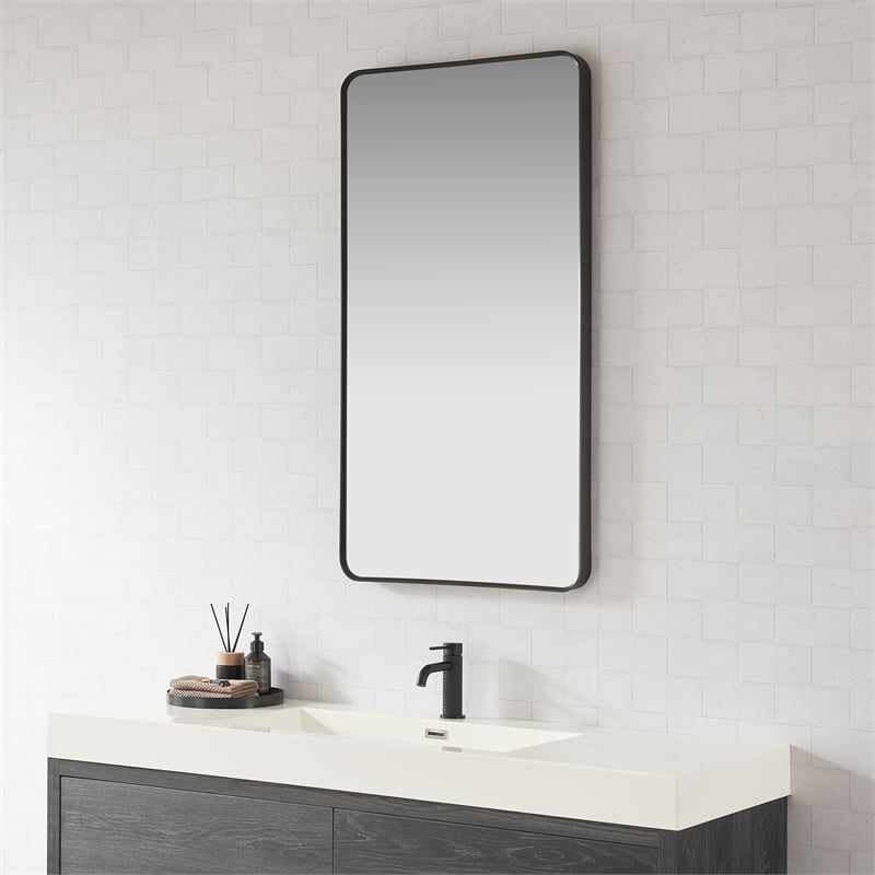 Mutriku 24 in.W x 45 in.H Aluminum Framed Bath Mirror in Brushed Black