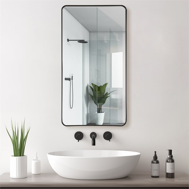 Mutriku 24 in.W x 45 in.H Aluminum Framed Bath Mirror in Brushed Black