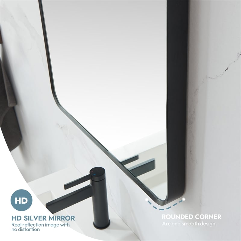 Mutriku 24 in.W x 45 in.H Aluminum Framed Bath Mirror in Brushed Black