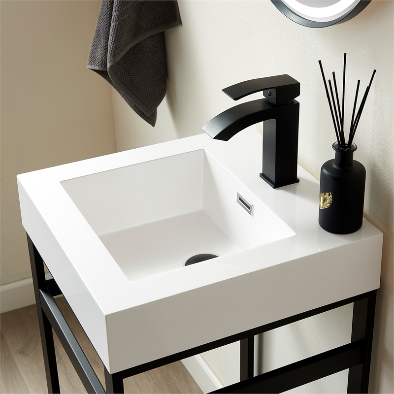 Ablitas 17.7 in. Square White Composite Granite Stone Console Bathroom Sink