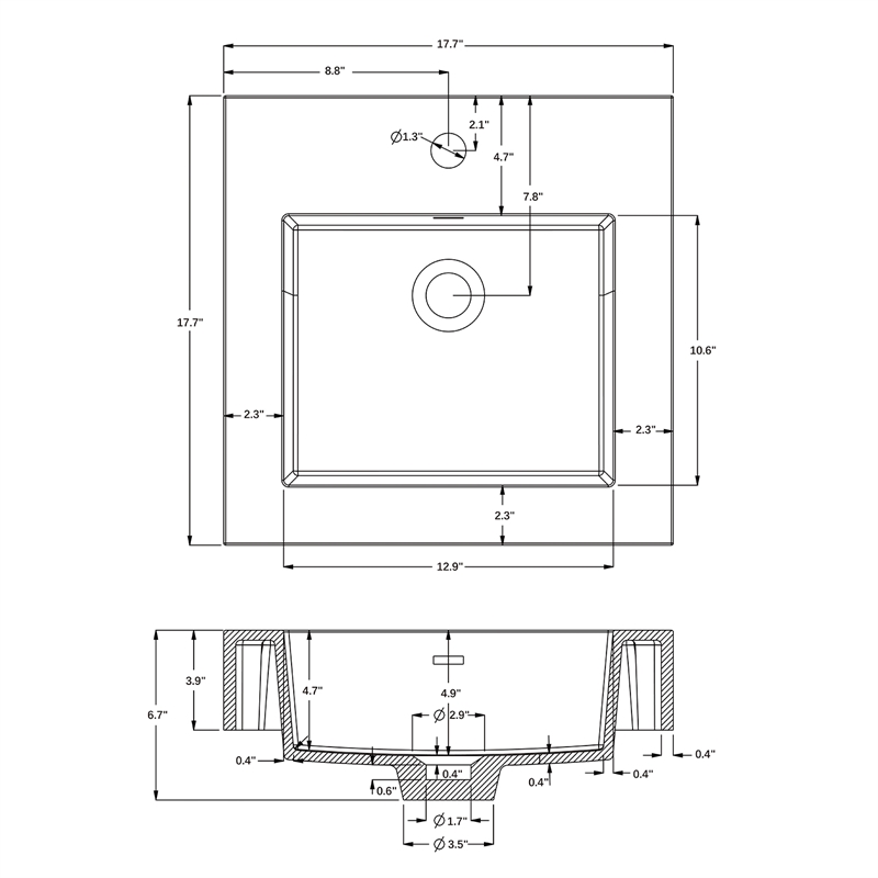 Ablitas 17.7 in. Square White Composite Granite Stone Console Bathroom Sink