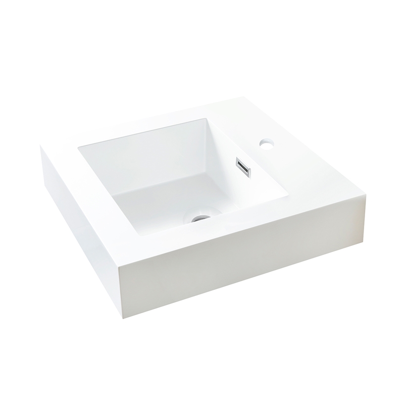 Ablitas 17.7 in. Square White Composite Granite Stone Console Bathroom Sink