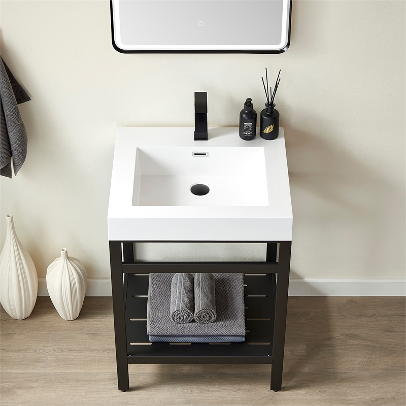 Ablitas 24 in. Rectangular White Composite Granite Stone Console Bathroom Sink