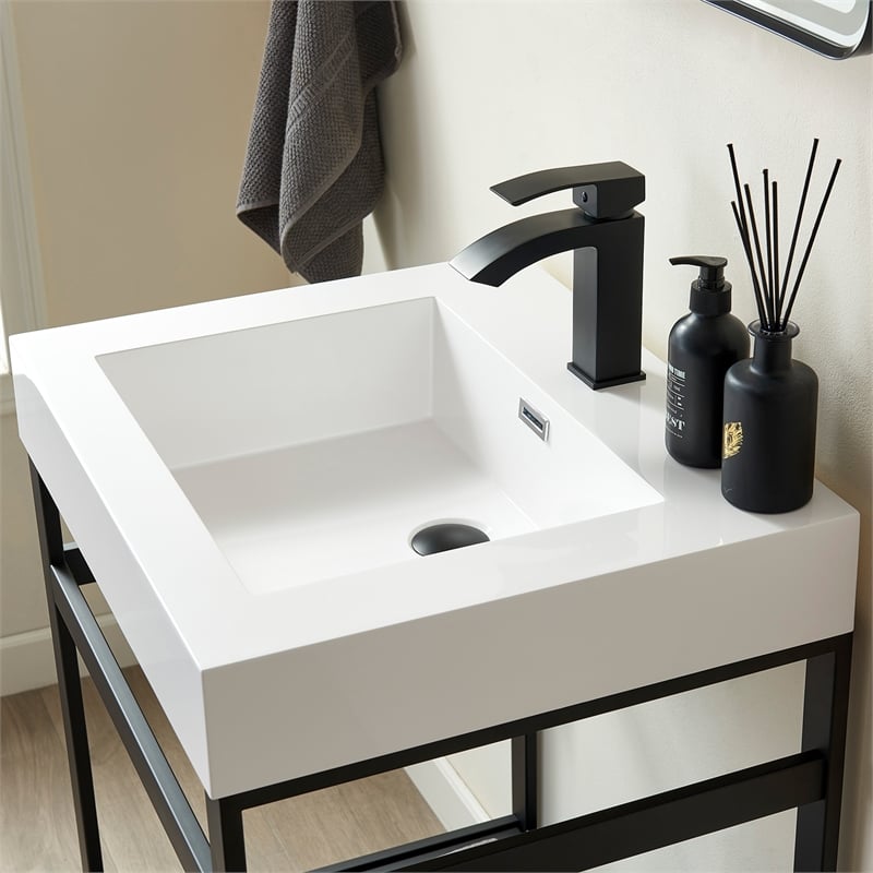 Ablitas 24 in. Rectangular White Composite Granite Stone Console Bathroom Sink
