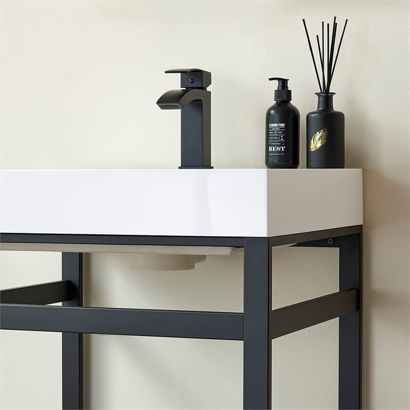 Ablitas 24 in. Rectangular White Composite Granite Stone Console Bathroom Sink