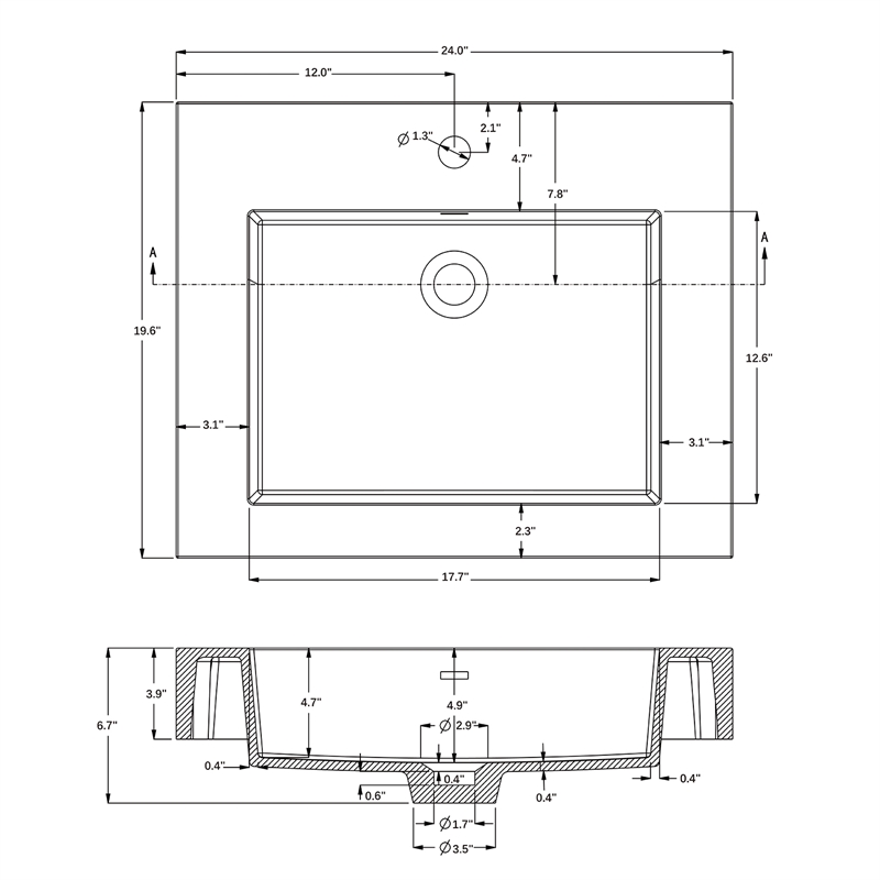 Ablitas 24 in. Rectangular White Composite Granite Stone Console Bathroom Sink