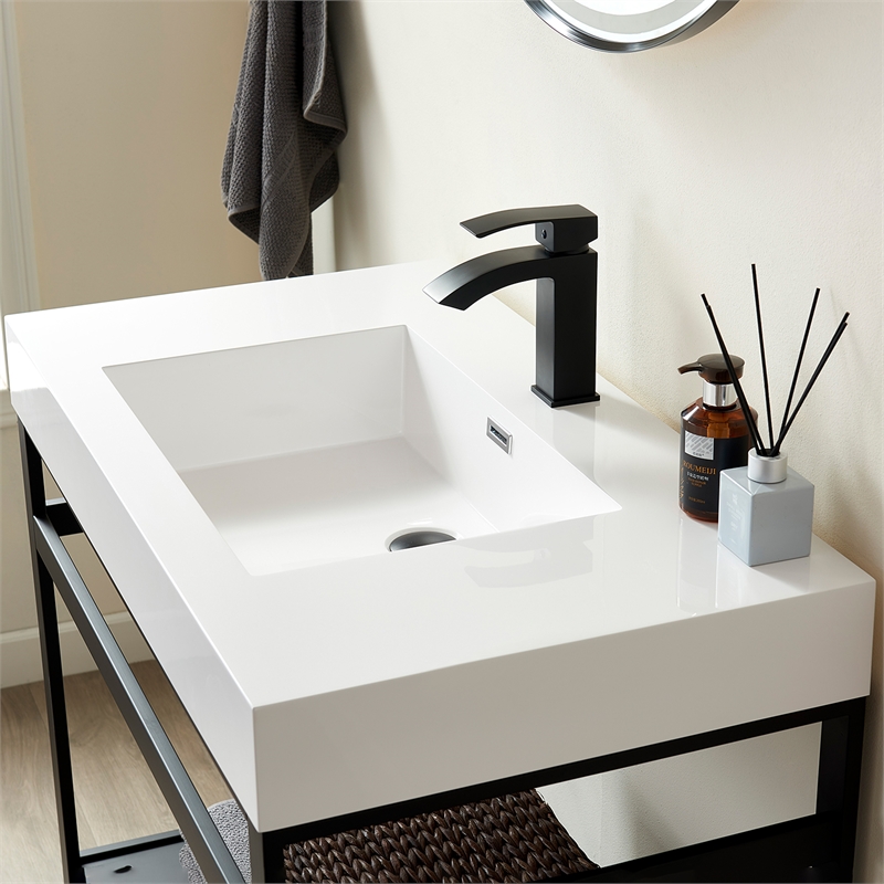 Ablitas 35.8 in. Rectangular White Composite Granite Stone Console Bathroom Sink