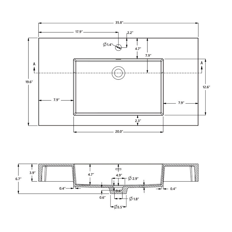 Ablitas 35.8 in. Rectangular White Composite Granite Stone Console Bathroom Sink