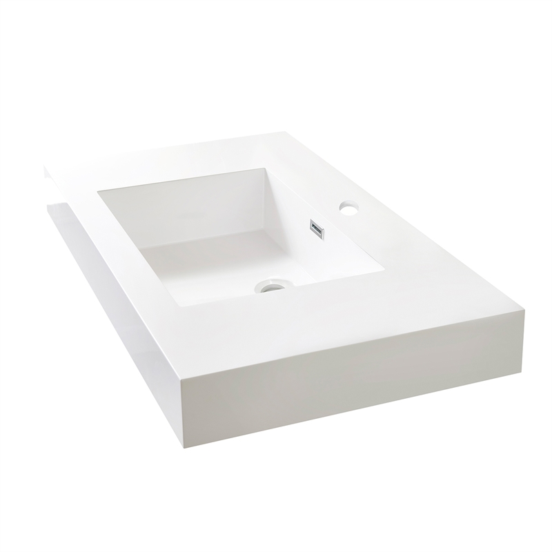 Ablitas 35.8 in. Rectangular White Composite Granite Stone Console Bathroom Sink