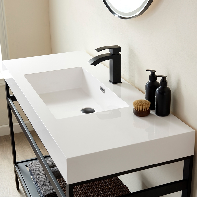 Ablitas 48 in. Rectangular White Composite Granite Stone Console Bathroom Sink