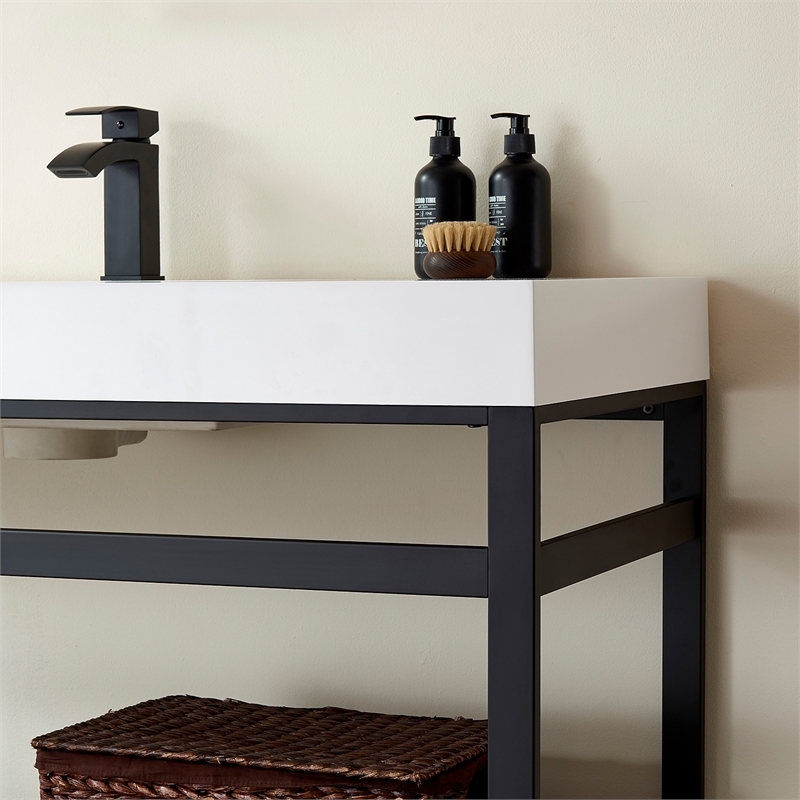 Ablitas 48 in. Rectangular White Composite Granite Stone Console Bathroom Sink
