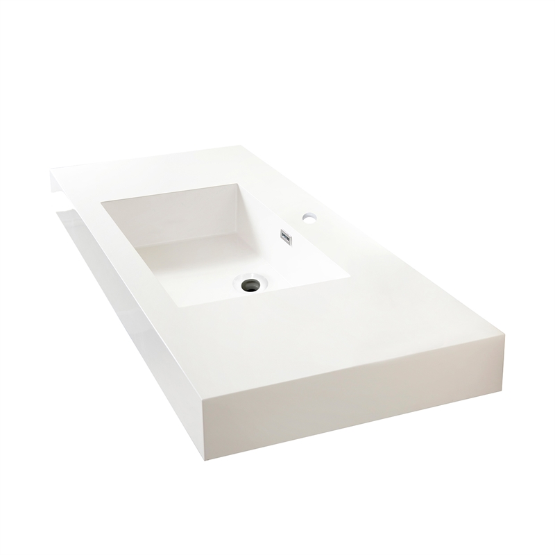Ablitas 48 in. Rectangular White Composite Granite Stone Console Bathroom Sink
