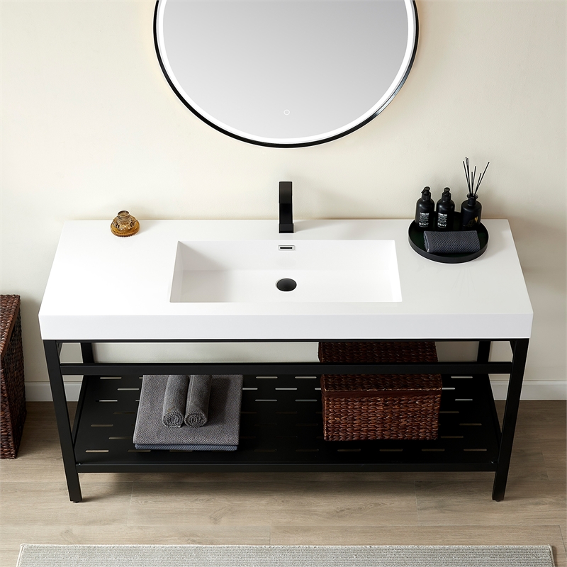 Ablitas 59.8 in. Rectangular White Composite Granite Stone Console Bathroom Sink
