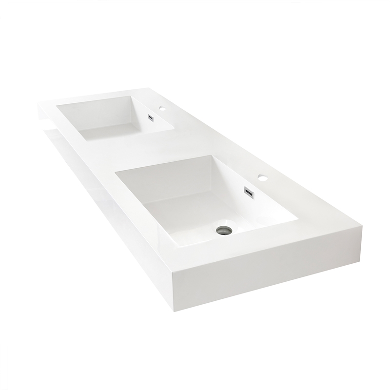 Ablitas 59.8 in. Rectangular White Composite Granite Stone Console Bathroom Sink