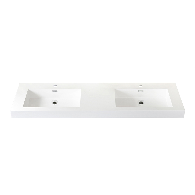 Ablitas 71.7 in. Rectangular White Composite Granite Stone Console Bathroom Sink